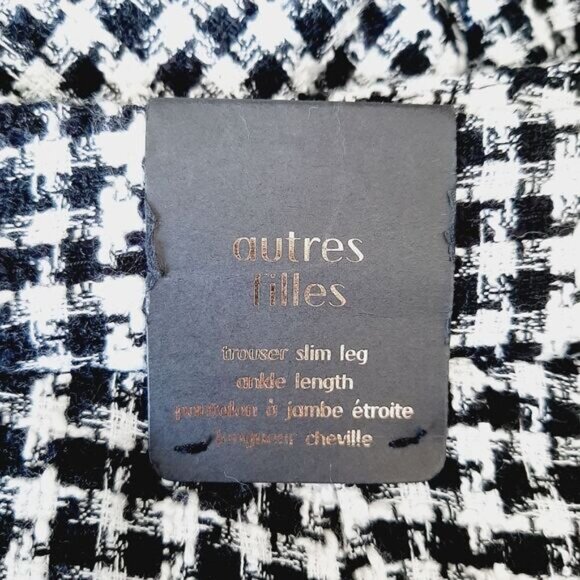AUTRES FILLES / Houndstooth Slim Leg Ankle Crop Trousers B&W Houndstooth Sz M - Picture 13 of 15